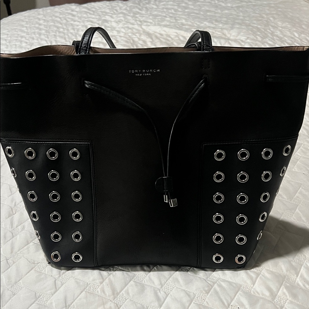 Tory Burch Black Eyelet Tote